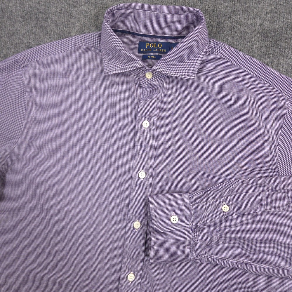 Polo Ralph Lauren Shirt Mens Large Purple Micro Houndstooth RL Twill Long Sleeve